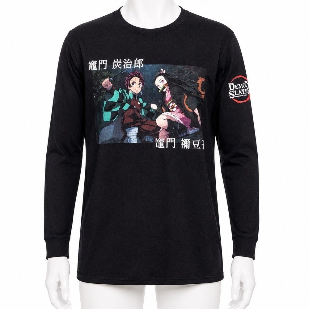 Demon Slayer Long Sleeve Shirt Mens Small Black Tanjiro Nezuko Graphic Anime Tee